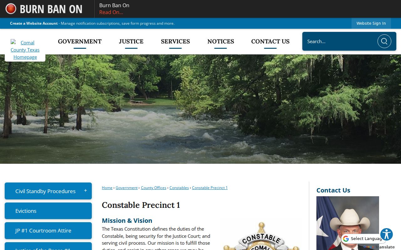 Comal County bench warrant service source, Constable role page