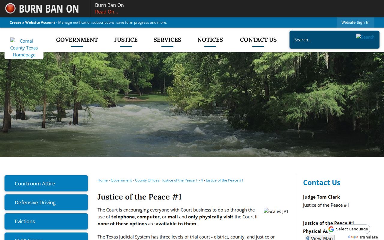 Comal County bench warrant court source, JP1 court page