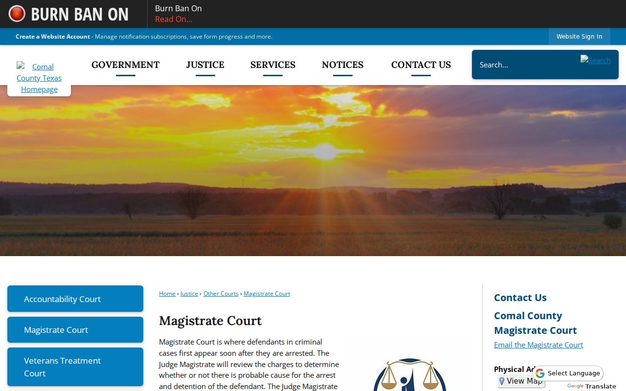 Comal County arrest warrant and magistration records source, Magistrate Court page